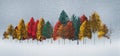 Colorful autumn trees are seen during an early season snowstorm