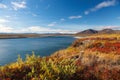 Colorful autumn tundra and river Amguema Arctic Royalty Free Stock Photo