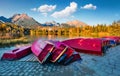 Colorful autumn view of Strbske pleso lake. Splendid evening scene of High Tatras National Park, Slovakia, Europe. Beauty of natur Royalty Free Stock Photo