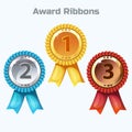 Colorful Award Ribbons, gold, silver and bronze