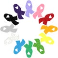 Colorful awareness ribbons silhouette