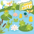 Colorful baby animals pond party Royalty Free Stock Photo