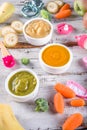 Colorful baby food puree Royalty Free Stock Photo