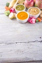 Colorful baby food puree Royalty Free Stock Photo