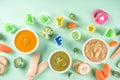 Colorful baby food puree Royalty Free Stock Photo