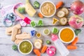 Colorful baby food puree Royalty Free Stock Photo