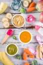 Colorful baby food puree Royalty Free Stock Photo