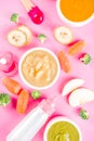 Colorful baby food puree Royalty Free Stock Photo