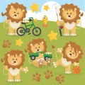 Colorful baby lions playing outside vector art