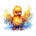 Colorful Baby Mythical Phoenix Pheasant Bird Clip Art, Watercolor Painting Style Royalty Free Stock Photo