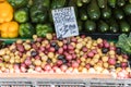 Colorful baby potatoes and other vegetables at a stall at Pike Place Market in Seattle. Royalty Free Stock Photo