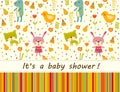 Colorful Baby shower background with animals and flowers. Royalty Free Stock Photo