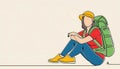 Colorful back packer with continuous one line style, Generative AI Royalty Free Stock Photo