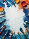 Colorful Back to School Frame Background with Paint Brushes and Palette for Creative Education and Art Projects Royalty Free Stock Photo