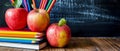 Colorful Back To School Graphic Featuring Apples, Books, Pencils, And Chalkboard