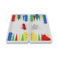 Colorful backgammon board with dice and playing pieces set up for a game Royalty Free Stock Photo