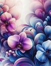 Artsy Soft, Blue and Purple Orchids with Abstract Swirls Royalty Free Stock Photo