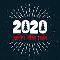 Colorful background with 2020, christmas fir trees, firework, english text. Decorative backdrop. Happy New Year, greeting card Royalty Free Stock Photo