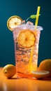 A colorful background complements a zesty lemonade cocktail in a plastic cup Royalty Free Stock Photo