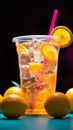 A colorful background complements a zesty lemonade cocktail in a plastic cup Royalty Free Stock Photo