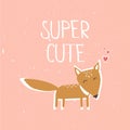 Colorful background with fox, hearts and english text. Super cute. Decorative backdrop with animal