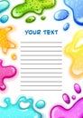 Colorful background frame with slime splashes, with copy space for text, children kids page vector