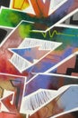 Colorful background of graffiti painting artwork with bright aerosol strips on metal wall Royalty Free Stock Photo