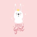 Colorful background with happy bunny and english text. Little girl Royalty Free Stock Photo