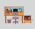 Colorful background home office interior with filing cabinet with books