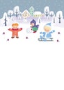 Winter background with funny kids