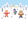 Winter background with happy kids