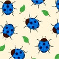 Colorful background with ladybugs and green leaves Royalty Free Stock Photo