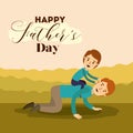 Colorful background landscape with dad playing with son on the fathers day Royalty Free Stock Photo