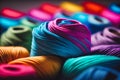 Colorful background made of many wool yarn balls.Different colorful sewing threads Royalty Free Stock Photo