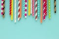 Colorful background with multicolored drinking paper straws for cocktails. Royalty Free Stock Photo