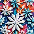 Colorful background with paper texture, colorful and stylized snowflakes, watercolor art style - Seamless texture tiles