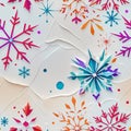 Colorful background with paper texture, colorful and stylized snowflakes, watercolor art style - Seamless texture tiles