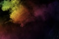 Colorful background of pastel powder explosion.Rainbow color dust splash on black background