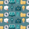 Colorful background with pattern of tech icons animated