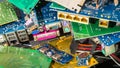 E-waste pile from discarded computer parts