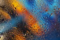 Colorful background with raindrops, blurred style. Bright tints of blue and orange colors, trendy pattern, wallpaper or banner