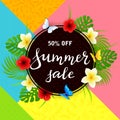 Colorful background and text Summer Sale on round black card Royalty Free Stock Photo