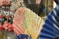 Colorful background texture of Japanese paper fans & umbrella Royalty Free Stock Photo