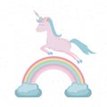 Colorful background with unicorn jumping over the rainbow