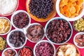 Colorful background of a variety of dried fruits