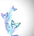 Colorful background with watercolor butterfly and abstract wave