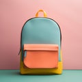 Colorful Backpack On Pink And Blue Background - Minimalistic Modern Design