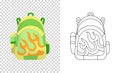Colorful backpack of pupil. Kids school bag. Extravagant student satchel. Education and study, school backpack icon