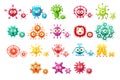 Colorful bacteria cartoon characters set, cute microbes with funny faces vector Illustrations on a white background