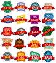 Colorful badges with red ribbon for sale 70 percent off